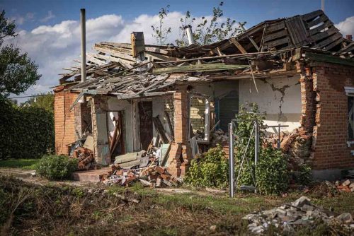 Ukraine, September 2022.The Ukrainian city of Izium (Izyum) is related  with the mass burial site discovered near by. But there are people still living there. Russia heavily bombarded the town. In  September, its forces left the area leaving behind destroyed infrastructure and a population with no food and no water and under shock.