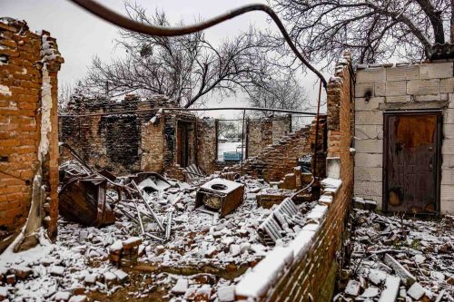 Ukraine Nov 2022, scenes of destruction in the town of Makariv, an hour's drive from Kiev