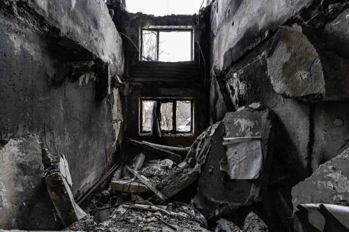 Ukraine Nov 2022, scenes of destruction in the town of Makariv, an hour's drive from Kiev