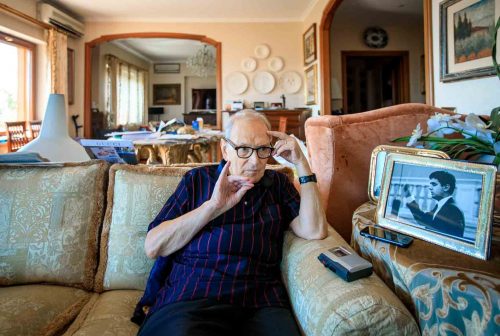 Rome, Italy, Sept 2018. Ennio Morricone (89), portrayed in his home in Rome.