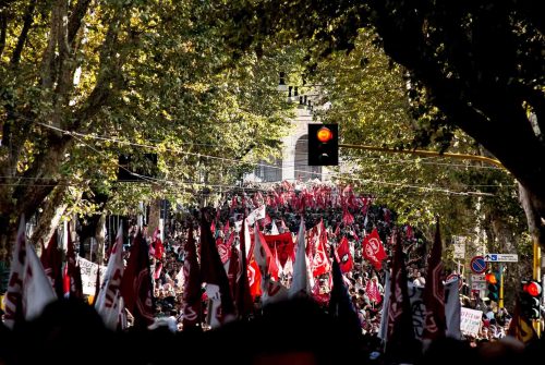 Rome Italy oct 2013. Protest against unemployment, government cuts and construction projects they say take money away from social services.
Organizers estimated that 70,000 people took part in the protest, while authorities placed the number closer to 50,000.
