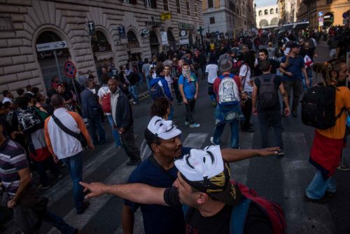 Rome Italy oct 2013. Protest against unemployment, government cuts and construction projects they say take money away from social services.
Organizers estimated that 70,000 people took part in the protest, while authorities placed the number closer to 50,000.
