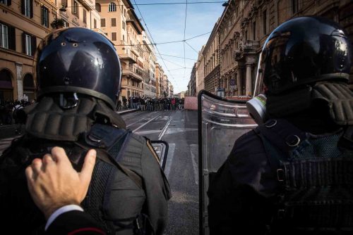 Rome Italy oct 2013. Protest against unemployment, government cuts and construction projects they say take money away from social services.
Organizers estimated that 70,000 people took part in the protest, while authorities placed the number closer to 50,000.