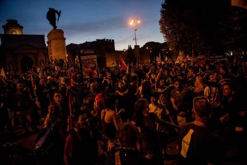 Rome Italy oct 2013. Protest against unemployment, government cuts and construction projects they say take money away from social services.
Organizers estimated that 70,000 people took part in the protest, while authorities placed the number closer to 50,000.