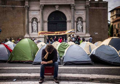 Rome Italy oct 2013. Protest against unemployment, government cuts and construction projects they say take money away from social services.
Organizers estimated that 70,000 people took part in the protest, while authorities placed the number closer to 50,000.
