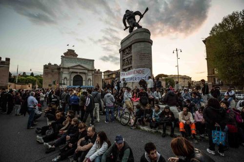 Rome, Italy, apr,2014. March of homeless people in the center of Rome against the mayor of Rome and against the policy of austerity.