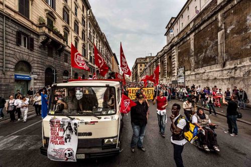 Rome, Italy, May  2014.Demonstration against the house plan and the jobs act. Several families camped in the center of Rome