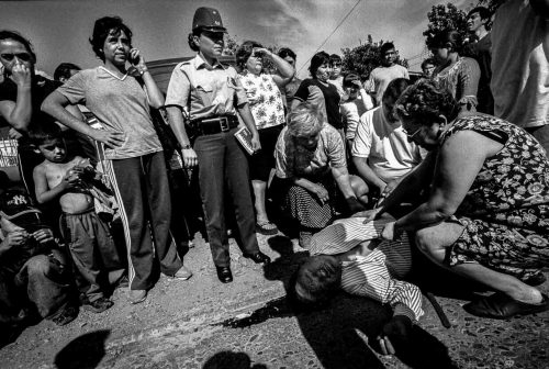 Santiago de Chile,  2003-2006: A dead man. He hit his head by falling while tryng to catch a bus.
