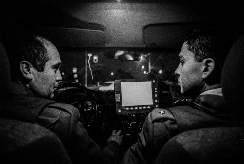 Santiago de Chile, 2003-2006. Two policeman before starting the night patrolling